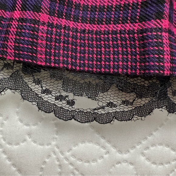 Vintage Morbid Threads Black Pink Purple Plaid Pleated Lace Mini Skirt Medium - Picture 8 of 9